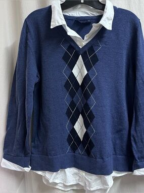 Tommy Hilfiger Womens Sweater w/ Built-in Layered Dress Shirt Large